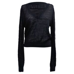 Saint Laurent Knitted V-Neck Sweater in Black Wool